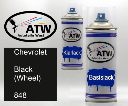 Chevrolet, Black (Wheel), 848: 400ml Sprühdose + 400ml Klarlack - Set, von ATW Autoteile West.